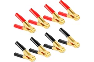 Nadisean 8Pcs 50A Jump Lead Clamps, Heavy Duty Pure Copper Crocodile Clips, Insulative Car Battery Alligator Clips, Car Booster Cable Crocodile Clips Battery Clamps for Car Auto (80mm, Red + Black)