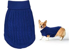 JODSEN Small Dog Jumper, Warm Puppy Sweater for Winter - Knitted Pullover Soft Turtleneck Clothes Vest for Pet Autumn, Winter Outfit - Welsh Corgi, Yorkshire Terrier, Chihuahua (M, Blue)