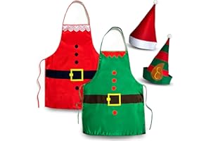 BLUE PLANET FANCY DRESS Christmas Elf and Santa Apron & Hats Set Unisex Mens Ladies Womens Xmas Cooking Fancy Dress Party Santas Helper