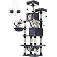 Feandrea Cat Tree, 206 cm Large Cat Tower with 13 Scratching Posts, 1 Scratching Ramp, 2 Perches, 2 Caves, Basket, Hammock, Pompoms, Multi-Level Plush Cat Condo for Indoor Cats, Smoky Grey PCT190G01