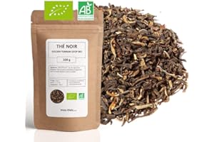 MES THÉS Thé Noir Bio Golden Yunnan Gfop - 100g (40 tasses) - Thé en vrac 100% Agriculture Biologique - Mes-Thés