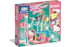 Clementoni Idea - Laboratorio delle Penne Hello Kitty, Kit Creativo per Bambini 6+ Anni, con 25+ Accessori e 5 Penne Personalizzabili con Personaggi, Lingua Italiana, 18276