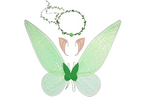 GUGNRYAC Feenflügel Schmetterlingsflügel mit Elfenohren Blumenkranz Erwachsene Flügel Kostüm Kinder Prinzessinnenflügel Damen Mädchen Flügel Kostüm Wings für Weihnachts Karneval Geburtstags Cosplay Party
