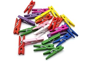 LEDDY LIVING Małe drewniane klamerki, mini spinki do bielizny do prania, dekoracyjne drewniane klipsy do zdjęć, schowka, DIY kartki świąteczne i życzenia, polaroid (30 mm - 24 szt., KOLOROWANY)