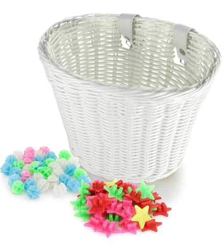 Panier Vélo Enfant En Osier Tressé – Avec Pompons, Sangles En Cuir Réglables, Compatible 12-16 Pouces