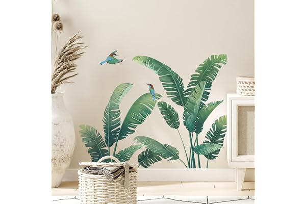 Tanlaby Stickers Muraux Plante Tropical Autocollants Muraux Feuille de Palmier Vert Sticker Mural Plantes de la nature pour Salons Chambres Bureaux Canapé Fond Décoration Murale