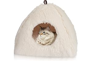 CATISM Legowisko dla kota, domek dla kota, przytulna jaskinia, składana, nadaje się do prania, wygodne miejsce do spania dla kotów, szczeniaków, ze zdejmowaną poduszką pod głowę, beżowe