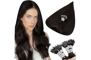 Hetto Brown Hair Extensions Nano Human Hair Nano Tip Hair Extensions Darkest Brown Human Hair Nano Hair Extensions Natural Thick Ends 22Inch 50Grams #2 Straight 50s