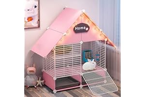 Nynelly - Gabbia per conigli, con 2 ripiani scorrevoli profondi e protezione contro l'urina, grande gabbia per porcellini d'India con rete metallica, 75 x 39 x 90 cm