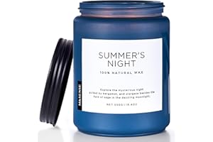 ‎M&SENSE M&SENSE Świeca Letnia Noc (Paczula) w Szklanym Słoiku (550g, 110h) - Naturalna Sojowa z 2 Knotami | Długotrwała | Prezent dla Niej i dla Niego