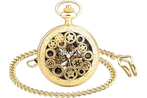 Unendlich U Montre de Poche mécanique Homme, Montre de Poche Vintage, Steampunk Gears Séries Squelette Cadran en Chiffres Romains, Boîtier d'acier Inoxydable Noir, pour Homme Femme