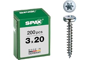 SPAX Universalskruv, 3,0 x 20 mm, 200 stycken, T-STAR plus, halvcirkelhuvud, full gänga, 4CUT, WIROX A9J, 0201010300203, blan