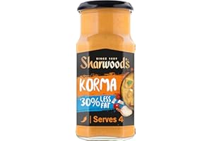 Sharwood's Indian Korma Sauce – 30% Less Fat, Creamy Coconut & Tomato Blend, Vegetarian Friendly, 420 g Jar (Pack of 1)