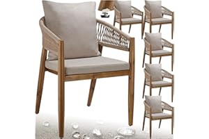 TecTake® Lot de 6 Chaise de Jardin Fauteuil Salon extérieur Bois d'acacia avec Accoudoirs, résistant aux intempéries, pour Salon de Jardin Exterieur, Meuble pour Amenagement Balcon Terrasse