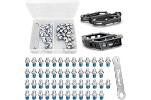 IRENWARL 50 Pcs Bicycle Pedal Bolts Screw, M4*4.4 Bicycle Pedals Non-Slip Nails, Bike Pedals Anti Skid Nails, Bicycle Curve Screws Bicycle, Stainless Steel Pedal Bolts, for Bikes, with Spanner (2 Styles)