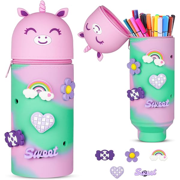 Astuccio 2 In 1 In Silicone A Forma Di Unicorno – Portapenne Retrattile Kawaii Per Scuola E Ufficio - 4