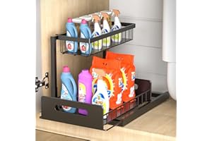 Owelth Organizador Bajo Fregadero Acero INOX, 2 Niveles Deslizable Organizador Debajo Fregadero Cocina, Under Sink Organizer Forma de L, Múltiples Fines Estanteria Cajon Extraíble para Cocina Baño