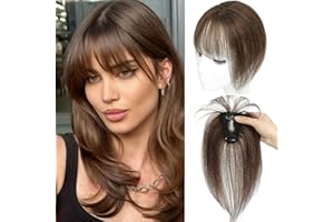 GULALUUK Clip in Fringe Bangs Hair topper Clip in Bangs 100% Real Human Hair Extensions Front Full Neat Bangs Fringe 360°Clip on Bangs for Daily Wear Medium Auburn Brown(6#)