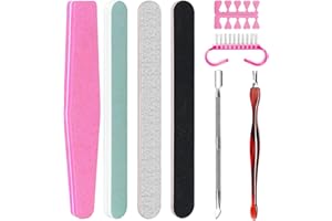 Jinpojun 8pz Kit Lime per Unghie,Lima Unghie Semipermanente,Lime per Unghie Professional,con 2 Spingi Cuticole Raschietto,1 Spazzole per Unghie,2 Divisori Per Dita In Cotone,per Uso Domestico e Salone