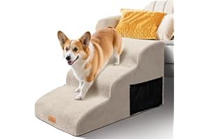 Escalier pour Chien à 3 Marches, Masthome Rampe pour Chien, Escalier en Éponge Haute Densité, Escalier Antidérapant pour Animal Âgé/Blessé, Offre Rouleaux Anti Peluches