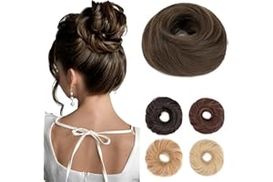 Benehair Haarteil Mit Gummiband Dutt Haarteil Haargummi Mit Haaren Synthetisch Haarverlängerung Haardutt Messy Bun für Damen Mädchen(Hellbraun, 55g)