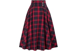 DayaEmmoTQ Jupe longue vintage élégante pour femme - Jupe d'hiver trapèze - Taille haute - Jupe midi plissée décontractée - Jupe élastique - Jupe plate - Automne - Jupe écossaise - Grande jupe swing
