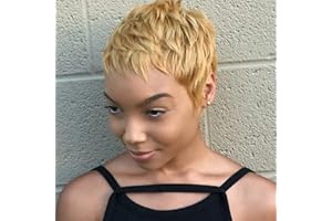 Fereowth Perruque Courte Cheveux Humains Perruque Femme Naturelle Perruque Pixie Cut Short Human Hair Wig Droit Brésilienne Couche Cheveux avec Frange Perruques (27#)