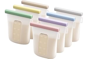 Nuliie 7 Uds Silicona Bolsas Leche Materna Reutilizable, Bolsas Leche Materna Congelar Doblemente a Prueba de Fugas, Sin BPA 8oz/240ml Autoportantes Bolsas Almacenamiento Leche Materna