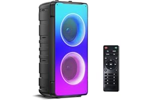 A67 Altavoces Bluetooth 5.0 estéreo, altavoz inalámbrico portátil de 60W (80W pico) con graves ricos, luces coloridas, baterí