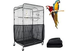 ASOCEA Großer Vogelkäfig-Samenkäfig Vogelkäfigabdeckung Verstellbarer Vogelkäfig Nylon Maschennetz Papageienkäfig Weiche luftige Schutzhülle für Runde (Schwarz, 118 * 15.7in/300 * 40cm)