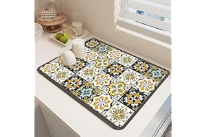 Argumub Raidley Quick Dry Dish Mat, Retro Quick-Drying Water-Draining Mat for Kitchen Bar Countertops Coffee Dish Draining Mat (Style-F, 11.8*15.7 inch)