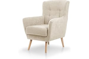 SUENOSZZZ-ESPECIALISTAS DEL DESCANSO Butaca nórdica IZAN de una Plaza, sillón tapizado en Tela Antimanchas Color Beige