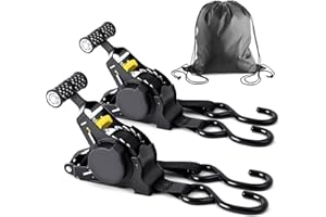 Vsshe Spanngurte mit Ratsche, 2,5 cm x 3,3 m, Automatische Selbstaufrollende 680 kg Bruchfestigkeit, Ratschengurte mit Ergonomische Griffe für Motorrad, Auto, Camping & Transport (2 Stück)