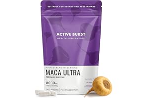 MacaRoot Ultra – Maca Root Capsules 8000mg | Peruvian Ginseng 10:1 Extract | 1.6mg Macamides | Energy, Mood & Hormone Support | Vegan, UK Produced, Lab Tested | 90 Capsules | ActiveBurst Nutrition