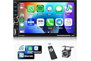 VECHTEL Autoradio 2 Din con Carplay Android Auto senza Fili, 7 Pollici Touch Screen Bluetooth Stereo Auto Radio FM Type-C/USB/TF/AUX Mirror Link SWC MIC Telecamera Posteriore Telecomando