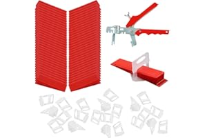 FLOATDREAM 100 Cuñas + 100 Arandelas Niveladoras + Alicates, Sistema de Nivelación de Baldosas, Kit de Herramientas de Instalación de Baldosas, para Herramientas de Baldosas (Rojo y Transparente)