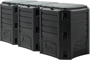 DEUBA® Composteur de Jardin 1200 L Plastique Noir transformateur de déchets Couvercle et Trappe d'extraction bac à Compost