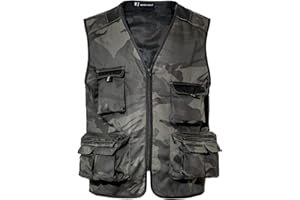 WORK IDEA Chaleco de trabajo al aire libre para hombre, chaleco de pesca multibolsillo, chaleco de campo ligero, chaleco de camuflaje, chaleco multifunción de verano, chaleco de pesca transpirable..