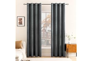 EMEMA Cortinas de Terciopelo Visillo de Ventana con Patrón Cortina con Ojales Moderna Decoración para Habitación Salón Dormitorio 140x225 cm Gris 2 Paneles