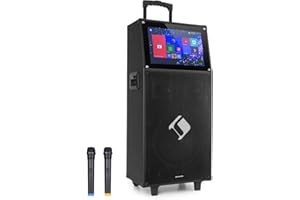 auna KTV Mobile PA Soundanlage - Bluetooth Lautsprecher mit Touch-Display, PA Anlage + 2 drahtlose UHF-Mikrofone, 2 x USB, SD & Micro-SD, HDMI, AUX, Akku, Tragegriff, inkl. Fernbedienung, schwarz