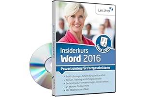 LESSINO Word 2016 Insiderkurs - Powertraining für Fortgeschrittene | Lernen Sie Schritt für Schritt die effiziente Dokumentbearbeitung z.B. mit Vorlagen, Gliederungen und der Serienbrief-Funktion [1 Nutzer-Lizenz]