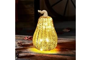 DETENE Zucca di Vetro per la Decorazione di Halloween - Zucca Oro Grande per Tavolo Autunnale