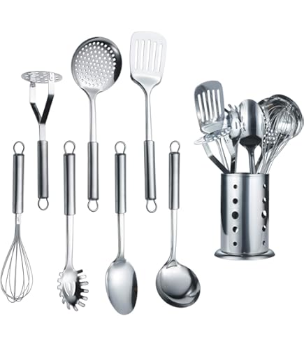 SET 6 PEZZI UTENSILI MESTOLI DA CUCINA CON SUPPORTO R-L
