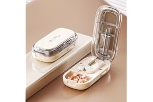 Ptyism Tablet Splitter(Off-White With Brush tweezers) Pill Cutter丨Pill Splitter,Tablet Splitter for Small or Large Pills Cut in Half, Cutting & Storage 2 in 1 Tablet Pill Dispenser for Pet