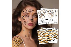 Yezirzax Tigerstreifen Face Art Sticker, Gesichtstattoo Temporäre Tattoo, Tigerstreifen Schminke Selbstklebendes Gesichtstattoo für Karneval Fasching Geburtstag Halloween Kinder Party (Tiger)