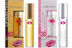 EVELOVEU 2PCS Lip Plumper & Hydrating Oil Set – Day & Night Lip Enhancer for Fuller, Moisturized Lips. Extreme Plumping Gloss Reduces Lines, Boosts Volume (30% + 60%, 5ml)