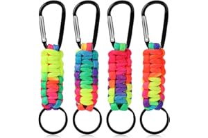 Mozeat Lens Paquete de 4 llaveros de Paracord con mosquetón, colgante multifuncional de Paracord, cordón trenzado colorido, anillo de gancho, cordón, llavero para pesca, camping, senderismo