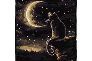 RKFLGEW DIY knüpfen set anfänger Katze Tier knüpfkissen mit vordruck Anime Sternenhimmel DIY Wurfkissenbezug，Sofakissenbezug mit bedruckter Leinwand für Anfänger und Erwachsene mit vorgedrucktem 43x43cm