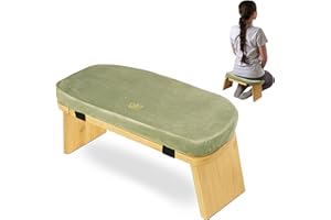 Florensi Meditationsbank - Meditationsbank Klappbar - Ergonomischer Bambus Meditationshocker - Stabiler Meditationsstuhl mit Meditationskissen zum Knien & Sitzen - Tiefere & Längere Meditation