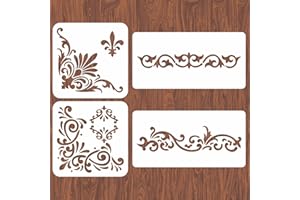 ‎INFUNLY INFUNLY 4 STÜCKE Eckschablonen Zum Malen von Blumen Quadratische Bordüren Wandschablone Großes Muster Fliesenschablone Wiederverwendbar Möbeldekoration Auf Holz Segeltuch Papier Stoff